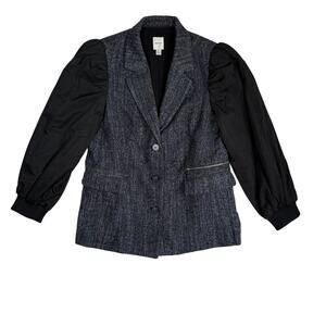 Anthropologie Maeve Mixed Media Tweed Relaxed Jacket Blazer Black Gray 10